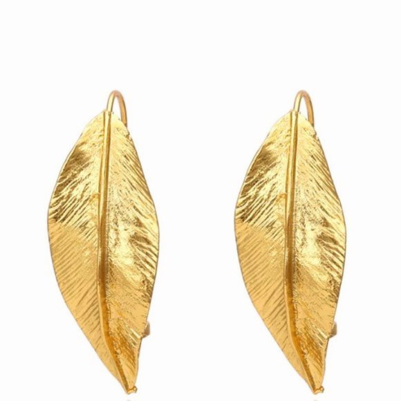 Golden Metal Leaf Earrings - Picture 2 of 2